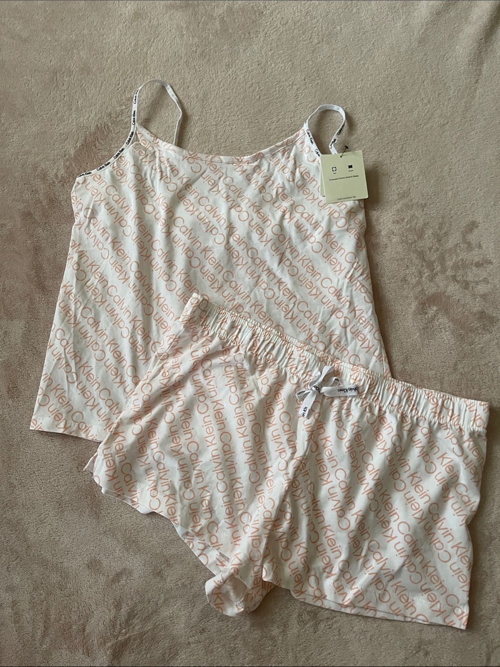Calvin Klein Cream & Peach Logo Cami and Boxer Short Pajama Set